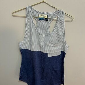 Magellan Outdoors Women's Blue and White Striped Tank Top